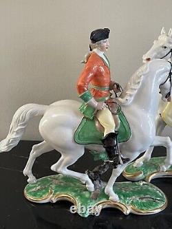 Vintage Nymphenburg Porcelain Bavaria Pair of Equestrian Horse Riders Figurines