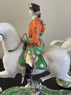 Vintage Nymphenburg Porcelain Bavaria Pair of Equestrian Horse Riders Figurines