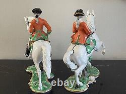 Vintage Nymphenburg Porcelain Bavaria Pair of Equestrian Horse Riders Figurines