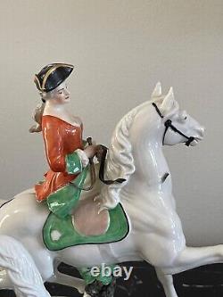 Vintage Nymphenburg Porcelain Bavaria Pair of Equestrian Horse Riders Figurines