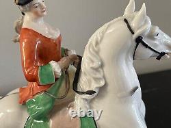 Vintage Nymphenburg Porcelain Bavaria Pair of Equestrian Horse Riders Figurines