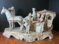 Vintage Porcelain Bisque Horse Drawn Coach with (3) People Television Lamp Topper