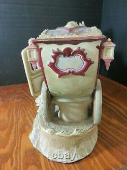 Vintage Porcelain Bisque Horse Drawn Coach with (3) People Television Lamp Topper