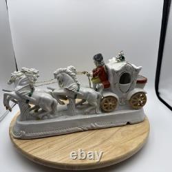 Vintage Porcelain Carriage & Four Horses Figurine Hand Painted Capodimonte Style