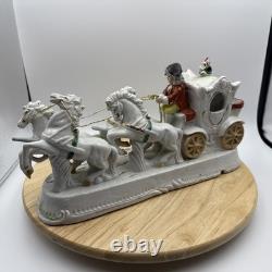Vintage Porcelain Carriage & Four Horses Figurine Hand Painted Capodimonte Style