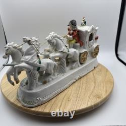 Vintage Porcelain Carriage & Four Horses Figurine Hand Painted Capodimonte Style