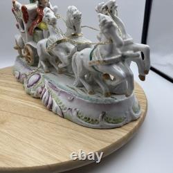 Vintage Porcelain Carriage & Four Horses Figurine Hand Painted Capodimonte Style