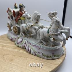 Vintage Porcelain Carriage & Four Horses Figurine Hand Painted Capodimonte Style
