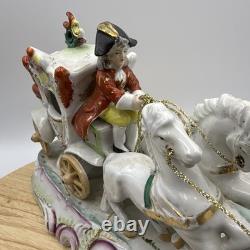 Vintage Porcelain Carriage & Four Horses Figurine Hand Painted Capodimonte Style