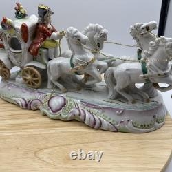 Vintage Porcelain Carriage & Four Horses Figurine Hand Painted Capodimonte Style