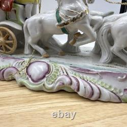 Vintage Porcelain Carriage & Four Horses Figurine Hand Painted Capodimonte Style