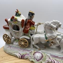 Vintage Porcelain Carriage & Four Horses Figurine Hand Painted Capodimonte Style