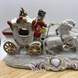 Vintage Porcelain Carriage & Four Horses Figurine Hand Painted Capodimonte Style