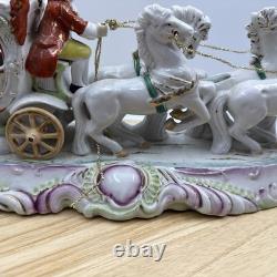 Vintage Porcelain Carriage & Four Horses Figurine Hand Painted Capodimonte Style
