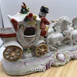 Vintage Porcelain Carriage & Four Horses Figurine Hand Painted Capodimonte Style