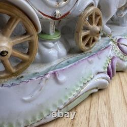 Vintage Porcelain Carriage & Four Horses Figurine Hand Painted Capodimonte Style