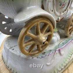 Vintage Porcelain Carriage & Four Horses Figurine Hand Painted Capodimonte Style