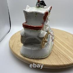Vintage Porcelain Carriage & Four Horses Figurine Hand Painted Capodimonte Style