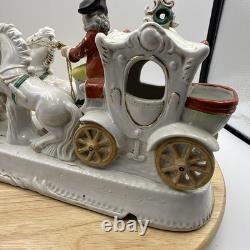 Vintage Porcelain Carriage & Four Horses Figurine Hand Painted Capodimonte Style