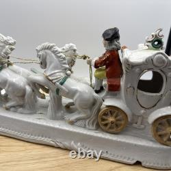 Vintage Porcelain Carriage & Four Horses Figurine Hand Painted Capodimonte Style