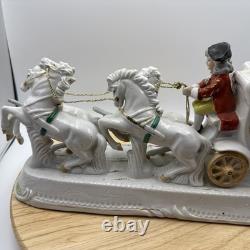 Vintage Porcelain Carriage & Four Horses Figurine Hand Painted Capodimonte Style