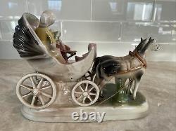 Vintage Porcelain Figurine 2 Horse Carriage Couple Germany
