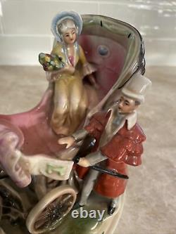 Vintage Porcelain Figurine 2 Horse Carriage Couple Germany