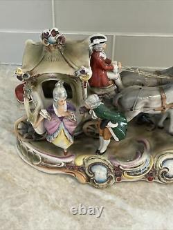 Vintage Porcelain Figurine 4 Horse Carriage Lady & Gentleman Lippelsdorf Germany