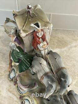 Vintage Porcelain Figurine 4 Horse Carriage Lady & Gentleman Lippelsdorf Germany