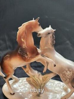 Vintage Porcelain Figurine Couple Horses Real Nobility Germany Stamp Decor 60s