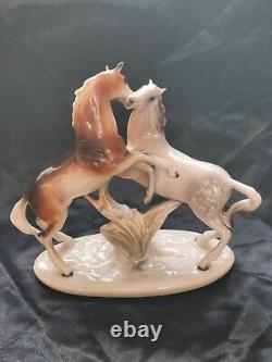 Vintage Porcelain Figurine Couple Horses Real Nobility Germany Stamp Decor 60s