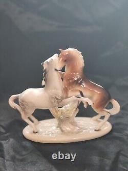 Vintage Porcelain Figurine Couple Horses Real Nobility Germany Stamp Decor 60s