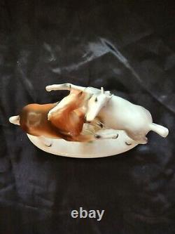 Vintage Porcelain Figurine Couple Horses Real Nobility Germany Stamp Decor 60s