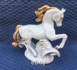 Vintage Porcelain Figurine Gilding Horse White LFZ Lomonosov 1950s USSR