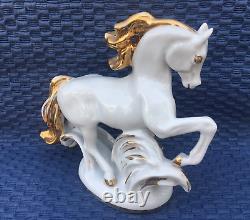 Vintage Porcelain Figurine Gilding Horse White LFZ Lomonosov 1950s USSR