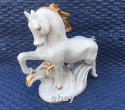 Vintage Porcelain Figurine Gilding Horse White LFZ Lomonosov 1950s USSR