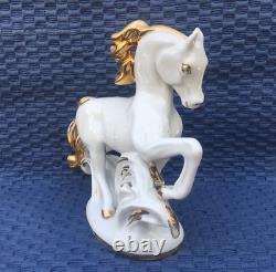 Vintage Porcelain Figurine Gilding Horse White LFZ Lomonosov 1950s USSR