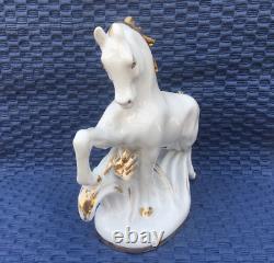 Vintage Porcelain Figurine Gilding Horse White LFZ Lomonosov 1950s USSR