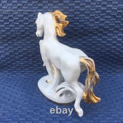 Vintage Porcelain Figurine Gilding Horse White LFZ Lomonosov 1950s USSR