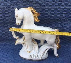 Vintage Porcelain Figurine Gilding Horse White LFZ Lomonosov 1950s USSR