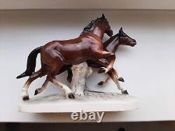 Vintage Porcelain Figurine Running Horses Hertwig and Co