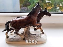 Vintage Porcelain Figurine Running Horses Hertwig and Co