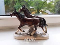 Vintage Porcelain Figurine Running Horses Hertwig and Co