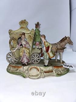 Vintage Porcelain Horse Carriage Figurine with Lady and Footman Collectible Eu