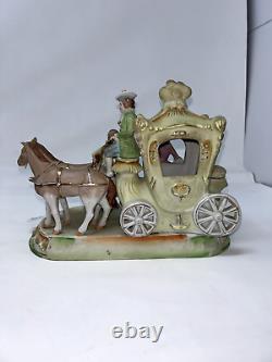 Vintage Porcelain Horse Carriage Figurine with Lady and Footman Collectible Eu