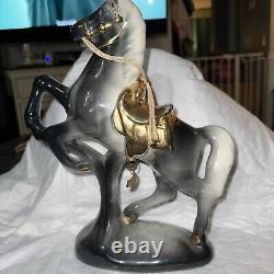 Vintage Porcelain Horse Rearing Figurine Bucking 12 Gold Saddle Trim Glorious