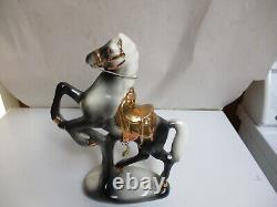 Vintage Porcelain Horse Rearing Figurine Bucking 12 Gold Saddle Trim Glorious