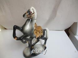 Vintage Porcelain Horse Rearing Figurine Bucking 12 Gold Saddle Trim Glorious