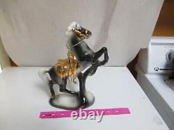 Vintage Porcelain Horse Rearing Figurine Bucking 12 Gold Saddle Trim Glorious