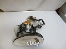 Vintage Porcelain Horse Rearing Figurine Bucking 12 Gold Saddle Trim Glorious